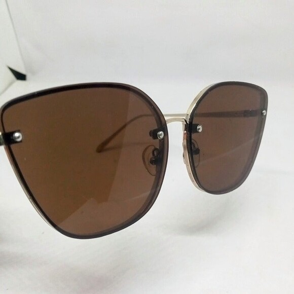 Boutique Floating Lens Cat Eye Sunglasses-Rimless-UV Protection-Gold-Brown Lens - Picture 6 of 6